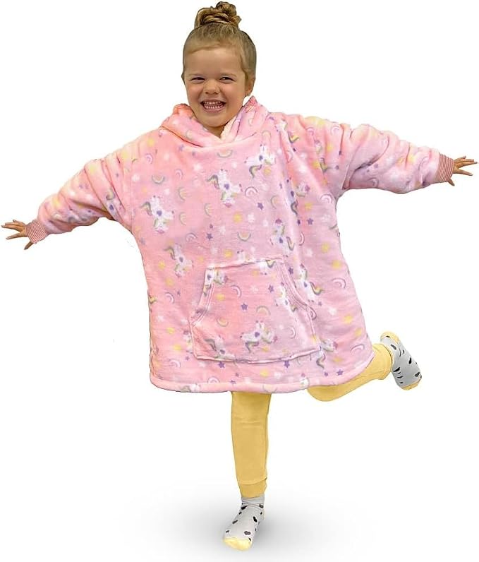 Children's Teddy Fleece Hoodie Blanket – Oversized Wearable Soft Warm Fluffy One Size | Night Zone