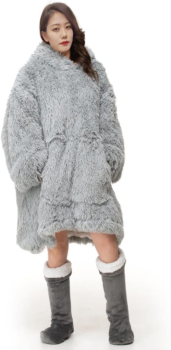 Cuddles Fluffy Sherpa Oversized Hoodie Blanket â Teddy Fleece Wearable Blanket | Night Zone