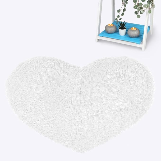 Heart Faux Fur Rug 65x65cm – Soft Fluffy Non-Slip Bedroom Rugs| Night Zone