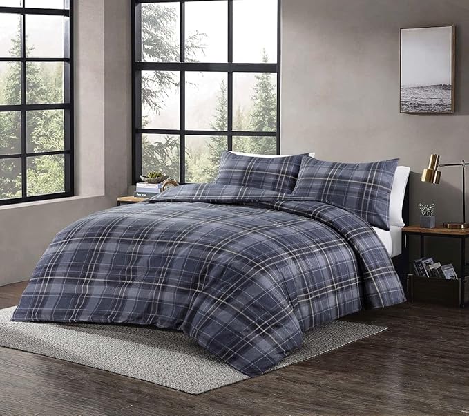 Wesley Reversible Check Duvet Cover Set â Soft Easy Care Checked Bedding | Night Zone