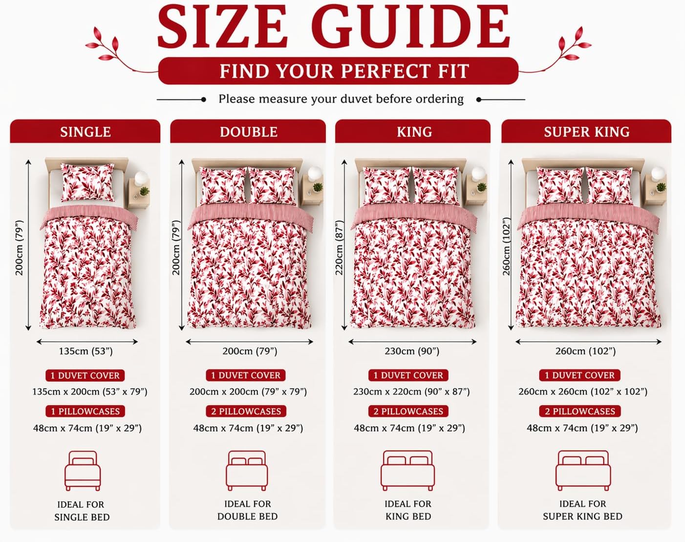 Ellie Leaf Printed Floral Duvet Cover Set – Soft Easy Care Botanical Bedding | Night Zone