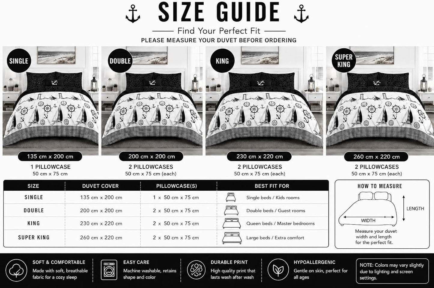 Jake Sailor Coastal Ship Duvet Cover Set – Reversible Nautical Quilt Cover Luxury Bedding | Night Zone