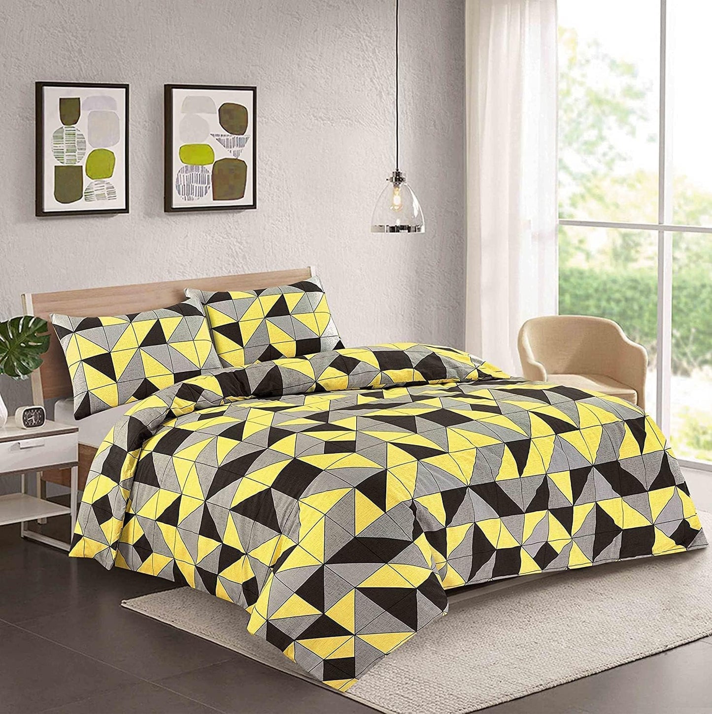 Alfie Squares Triangle Geometric Multi Colour Duvet Cover Set – Modern Easy Care Bedding | Night Zone