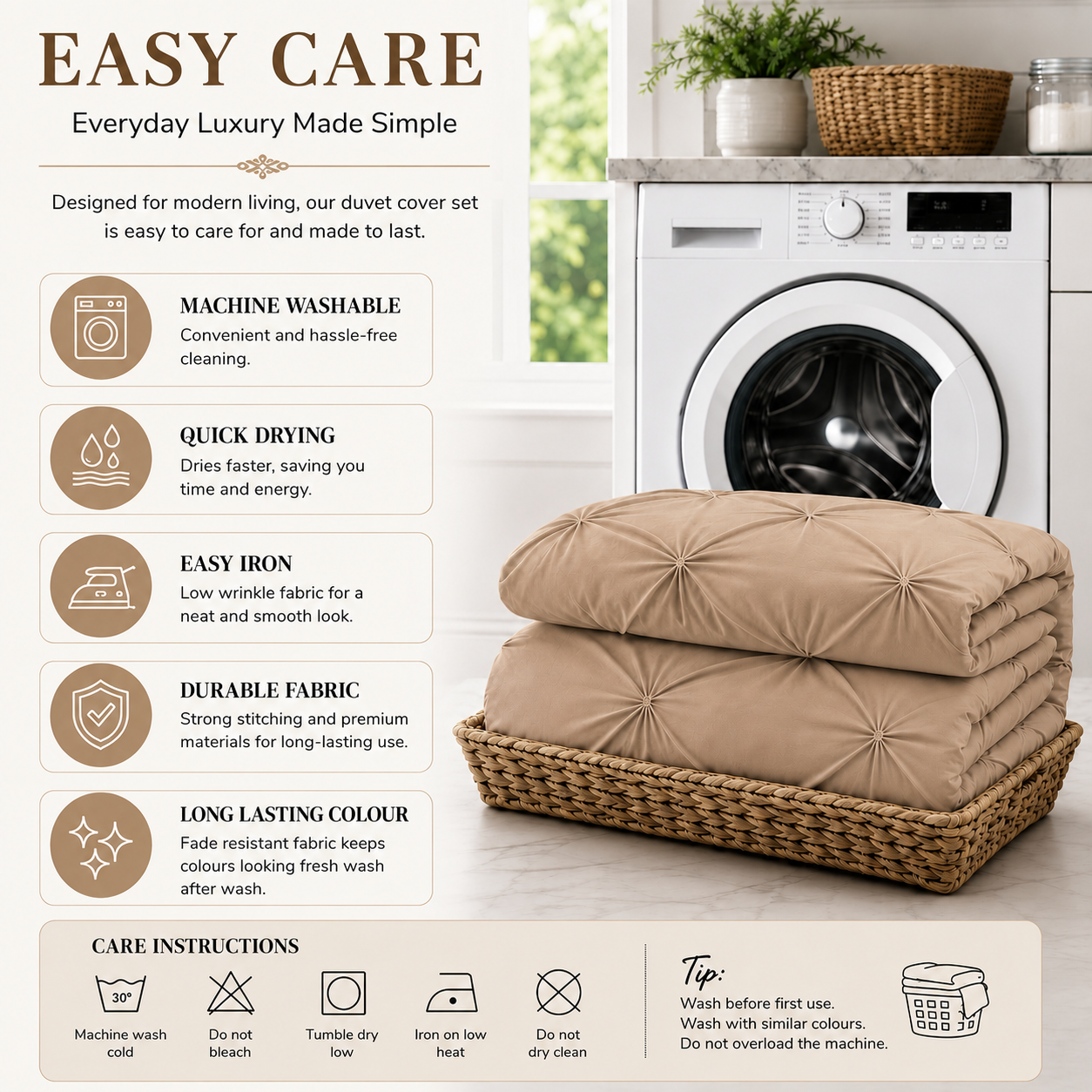 Alexander Pintuck Pinch Pleated Duvet Cover Set – Easy Care Microfibre Bedding | Night Zone