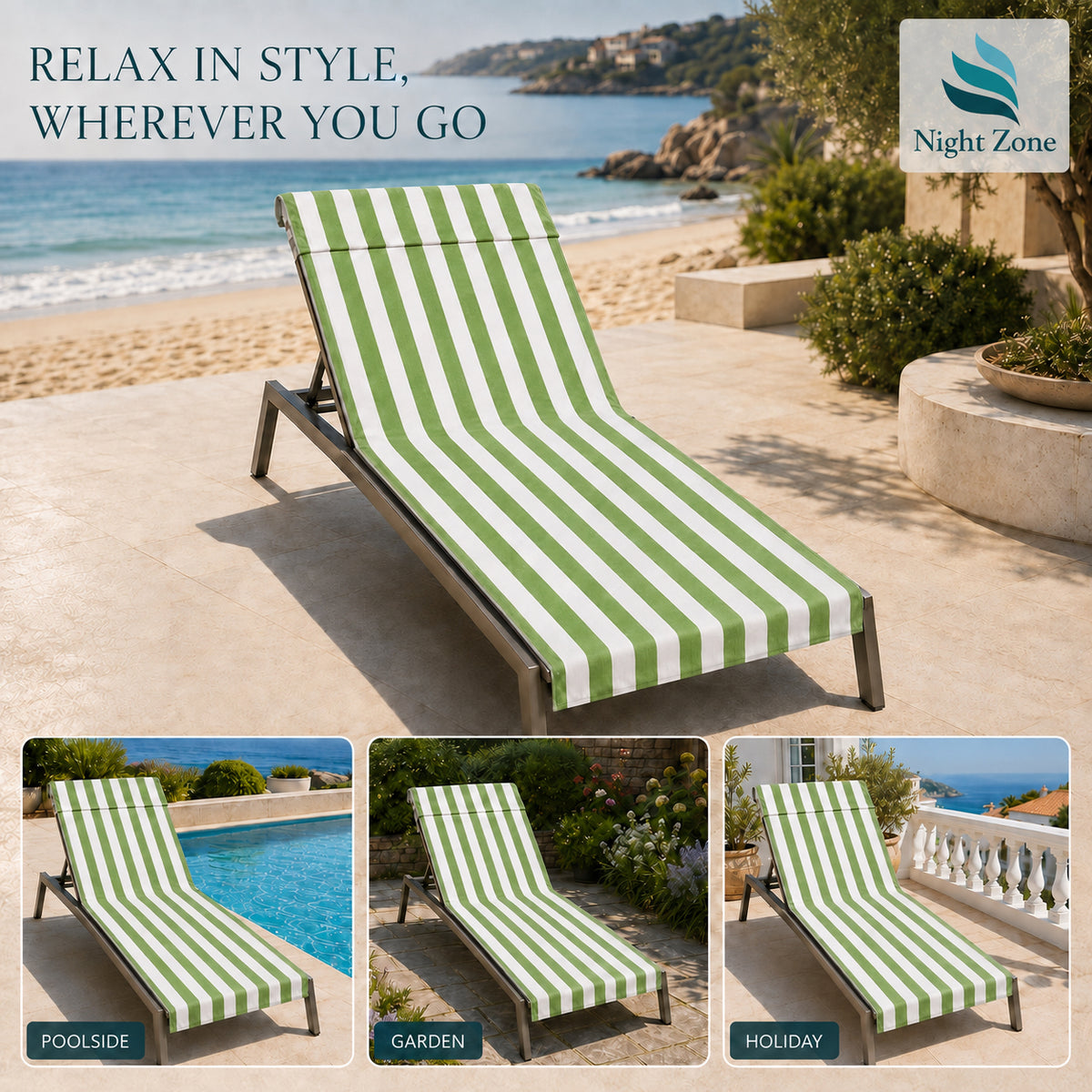 Microfiber Striped Beach & Sun Lounger Towel with Hood | Night Zone