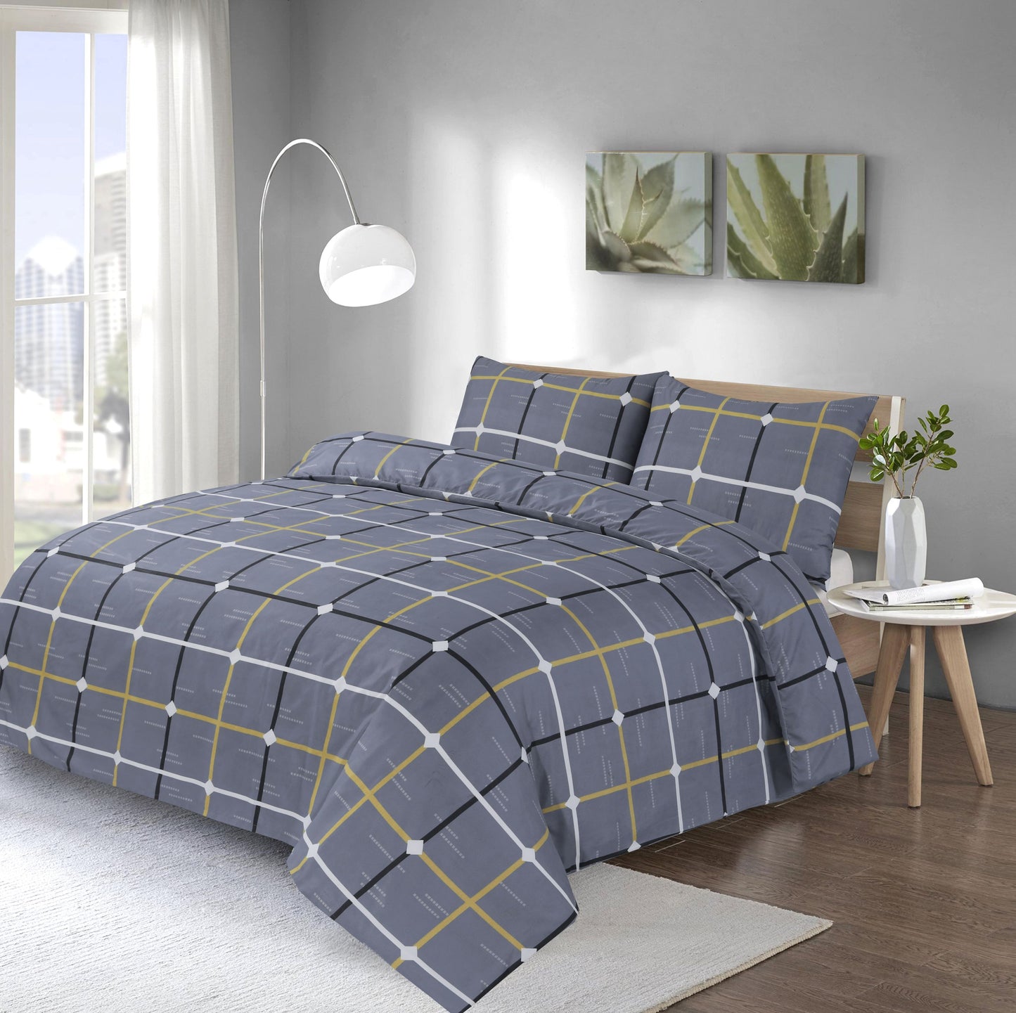 Bunty Geometric Check Microfibre Duvet Cover Set â Soft Easy Care Bedding | Night Zone