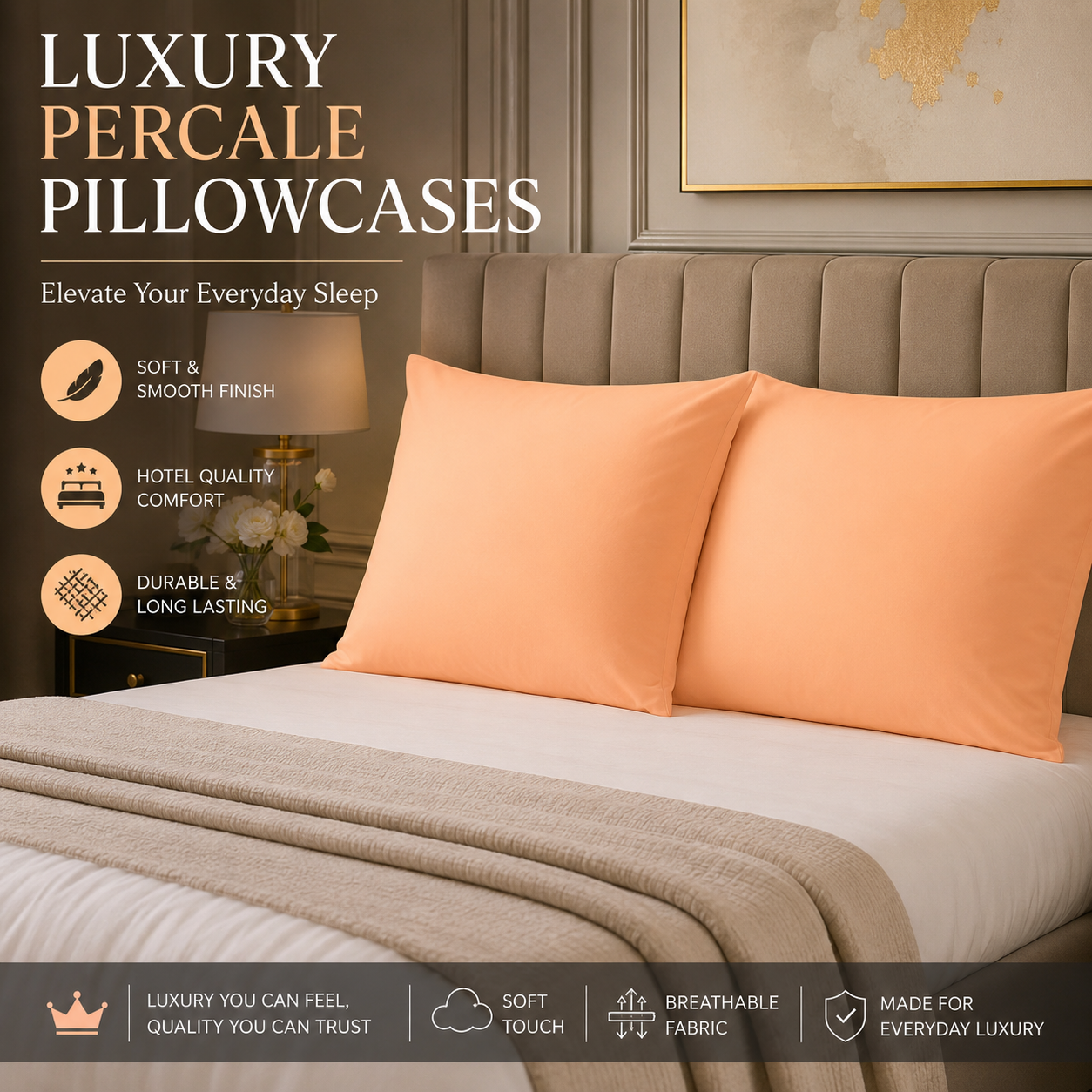 Housewife Polycotton Pillowcases Pair – Luxury Plain Dyed Easy Care Bedding | Night Zone