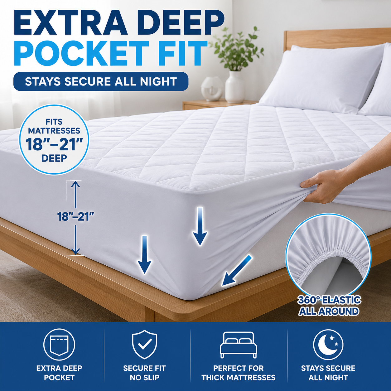 Quilted Mattress Protector 30cm Deep – Soft Breathable Mattress Cover | Night Zone