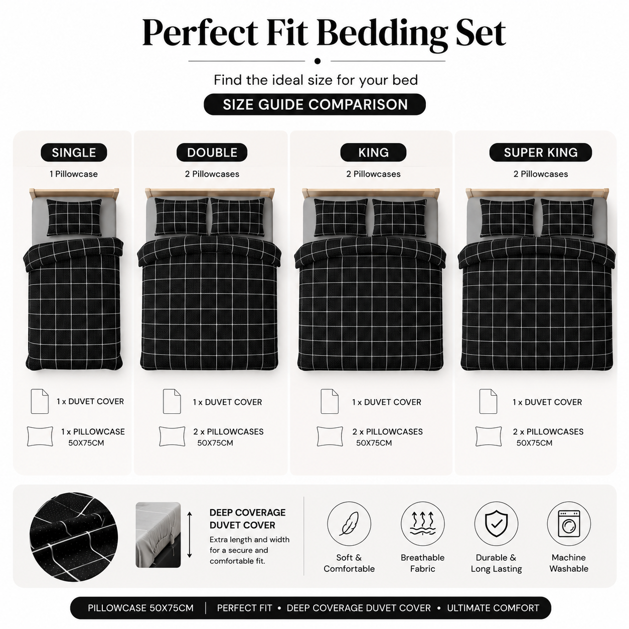 Mateo Reversible Quilt Cover Bedding Set – Soft Easy Care Modern Bedding | Night Zone