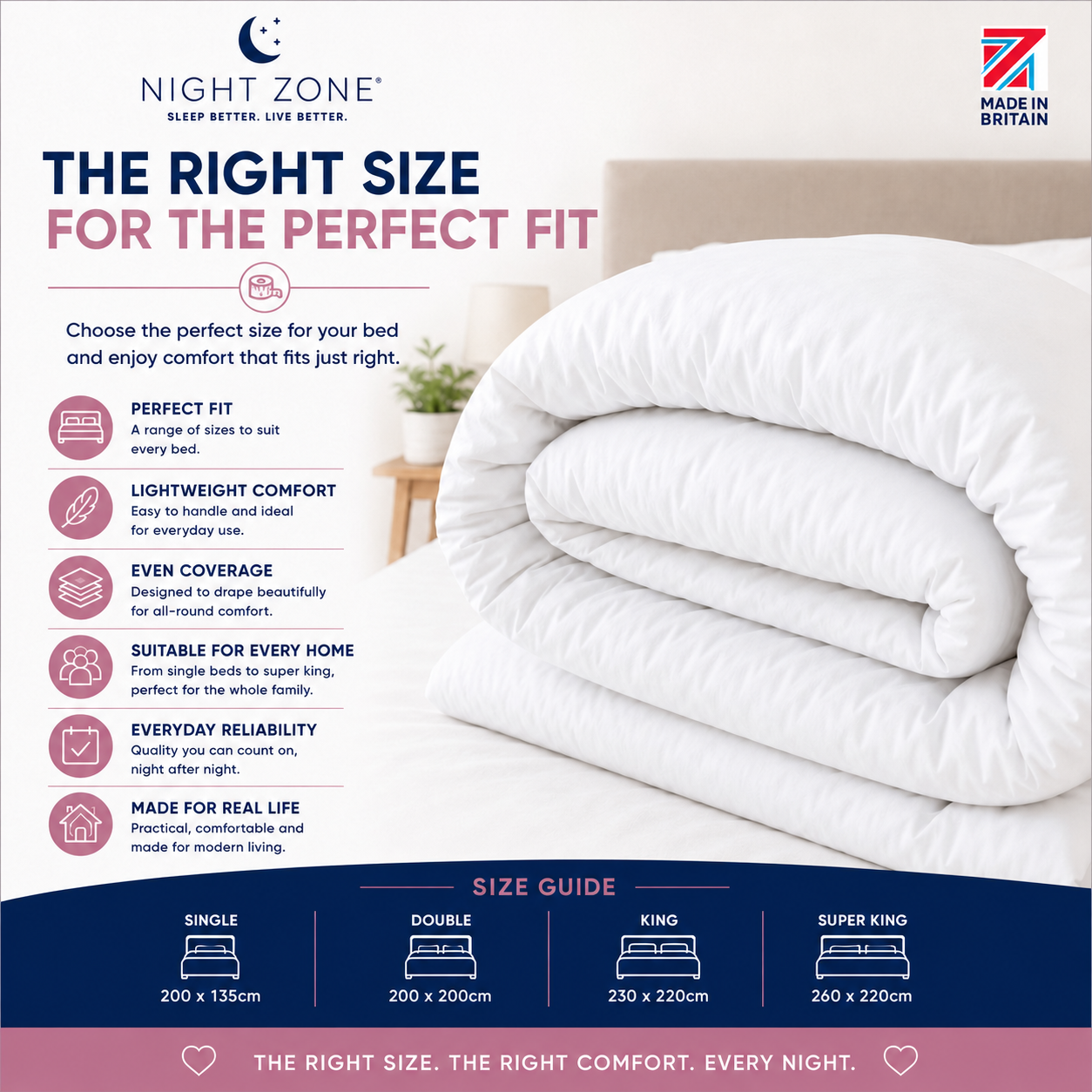 Hypoallergenic Duvet – Lightweight Warm Polyester Bedding | Night Zone