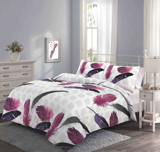 Feathers Printed Poly-cotton Duvet Cover Set | Night Zone