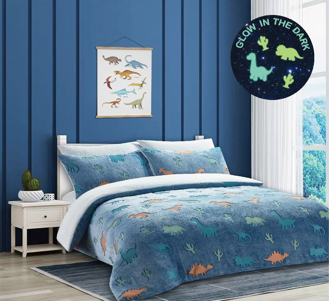 Glow In The Dark Teddy Fleece Duvet Cover Set – Soft Warm Kids Bedding | Night Zone
