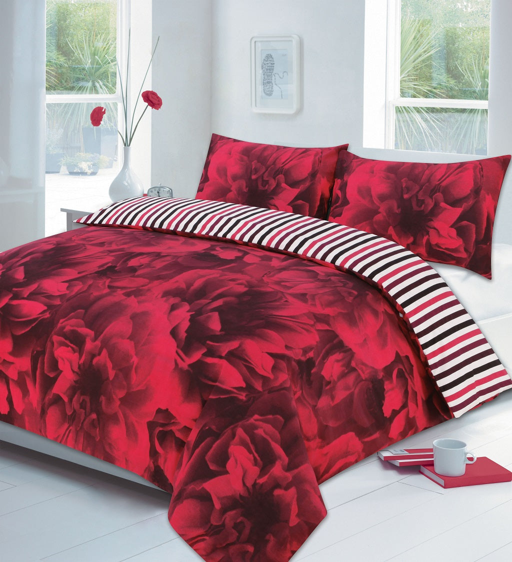 Rose Floral Printed Polycotton Duvet Cover Set – Soft Easy Care Bedding | Night Zone