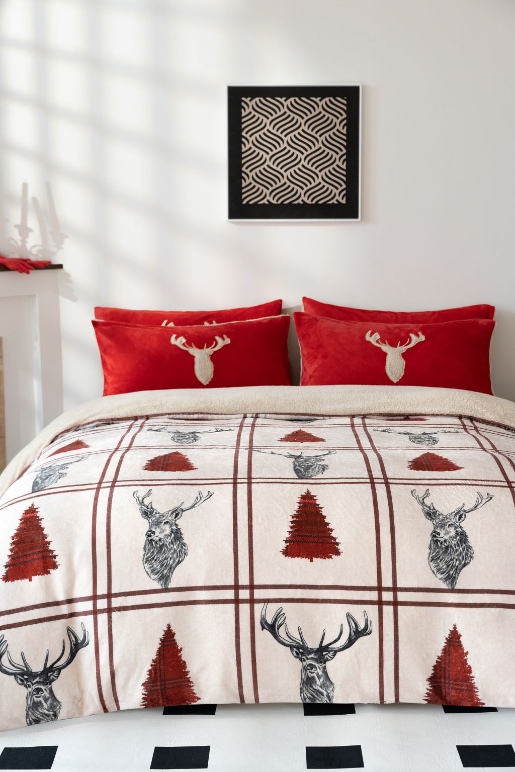 Stag Teddy Bear Fleece Duvet Cover Set – Soft Warm Cosy Winter Bedding | Night Zone