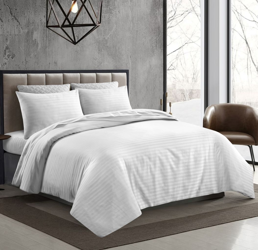 T-250 Stripe Duvet Cover Set – 100% Premium Cotton Hotel Quality Bedding | Night Zone