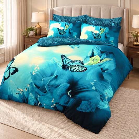 3D Butterfly Printed Duvet Cover Set – Teal in a premium setting