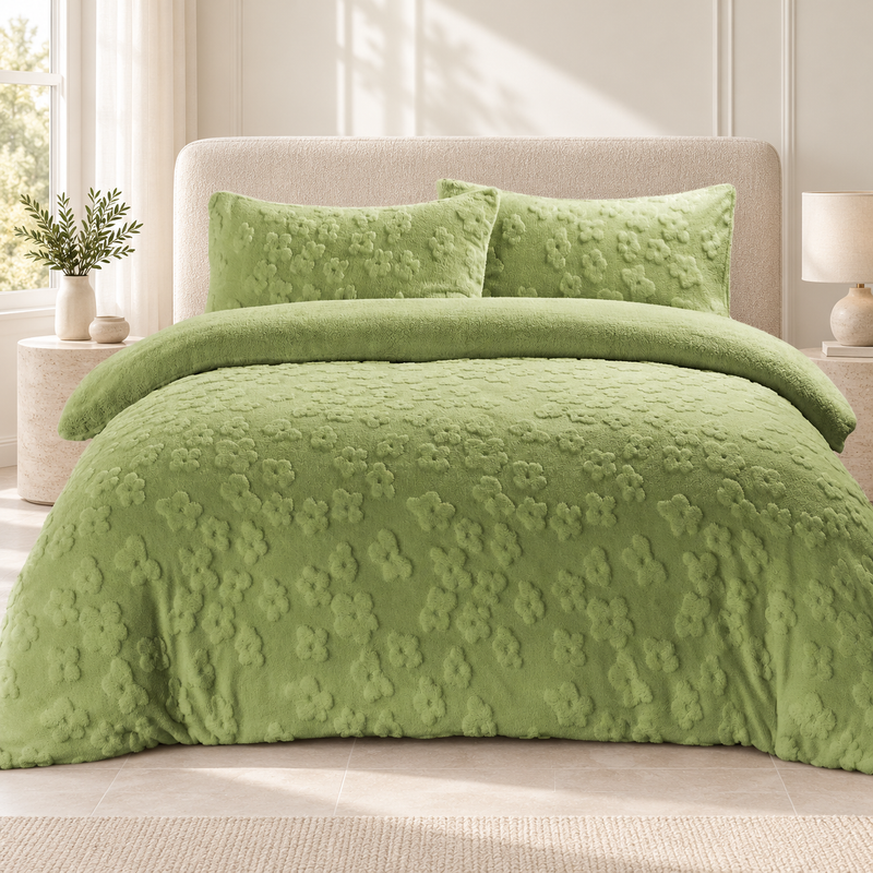 Daisy Embossed Teddy Fleece Duvet Cover Set – Super Soft Warm Winter Bedding with Pillowcases | Night Zone