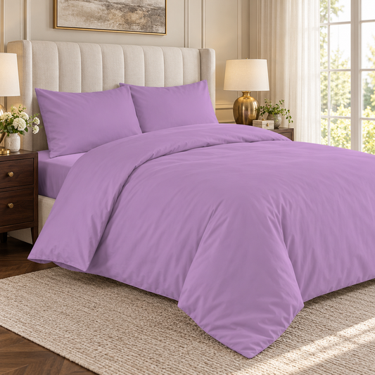 200 Thread Count Egyptian Cotton Duvet Cover Set – Lilac in a luxury bedroom