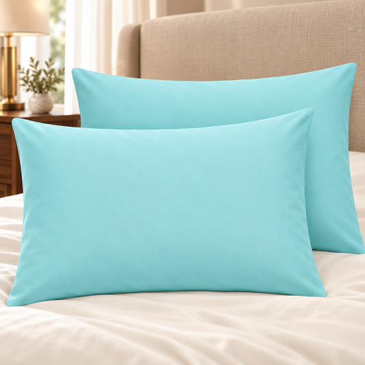 200 Thread Count Egyptian Cotton Pillowcases Pair – Aqua in a luxury bedroom
