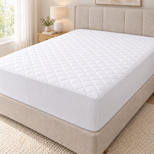 200TC Egyptian Cotton Quilted Mattress Protector 40cm with Small Diamond Stitching