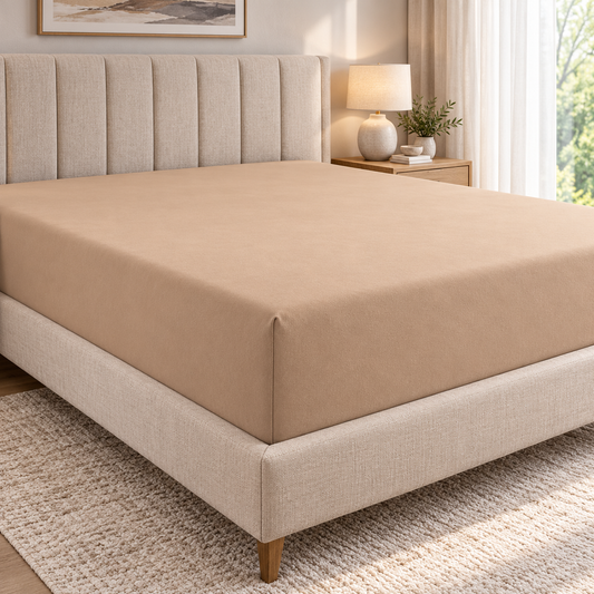 Beige Microfibre Fitted Sheet 25cm Deep