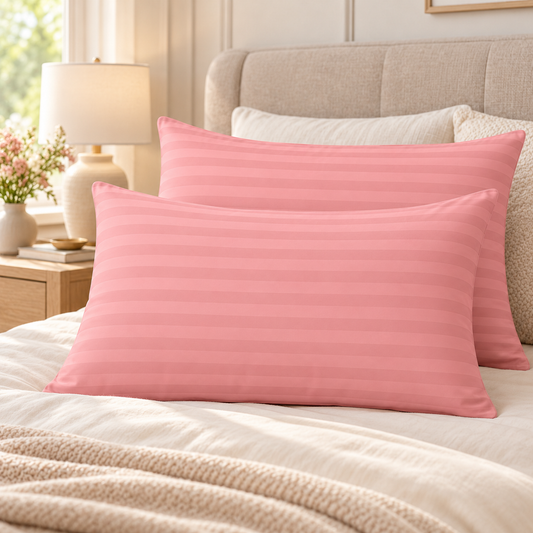 Blush Pink Microfibre Stripe Pillowcase Set of 2