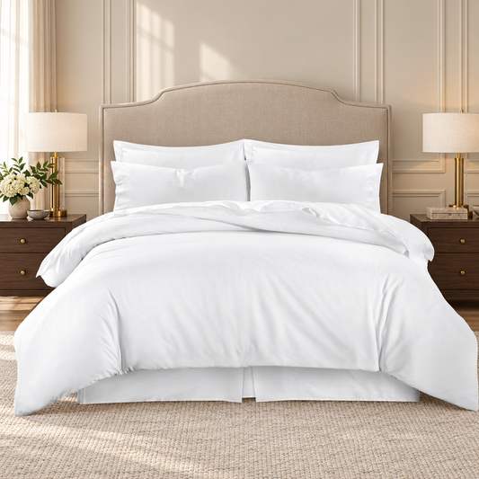 180 Thread Count Percale Duvet Cover Set – White in a luxury bedroom