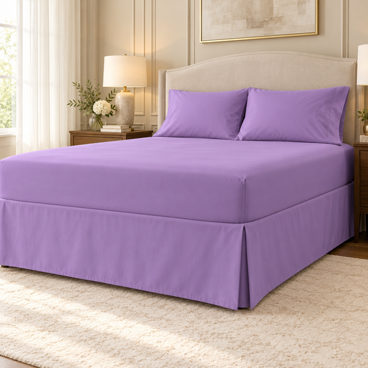 180 Thread Count Percale Pleated Valance Sheet – Lilac in a luxury setting