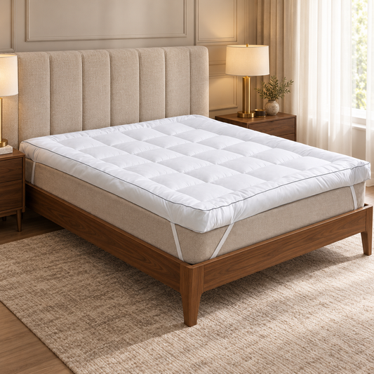 Night Zone 10cm microfibre mattress topper in a luxury bedroom