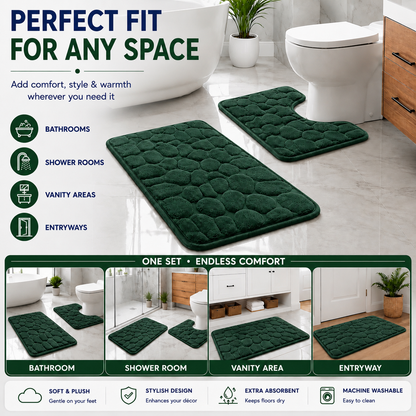 Pebble Stone Bath Mat Set – Soft Absorbent Non Slip Bathroom Rug Set | Night Zone