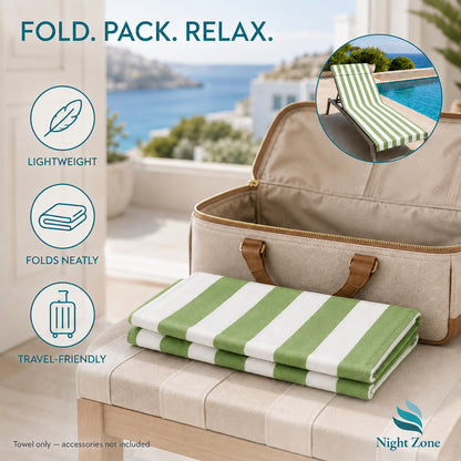 Microfiber Striped Beach & Sun Lounger Towel with Hood | Night Zone