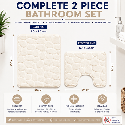 Pebble Stone Bath Mat Set – Soft Absorbent Non Slip Bathroom Rug Set | Night Zone