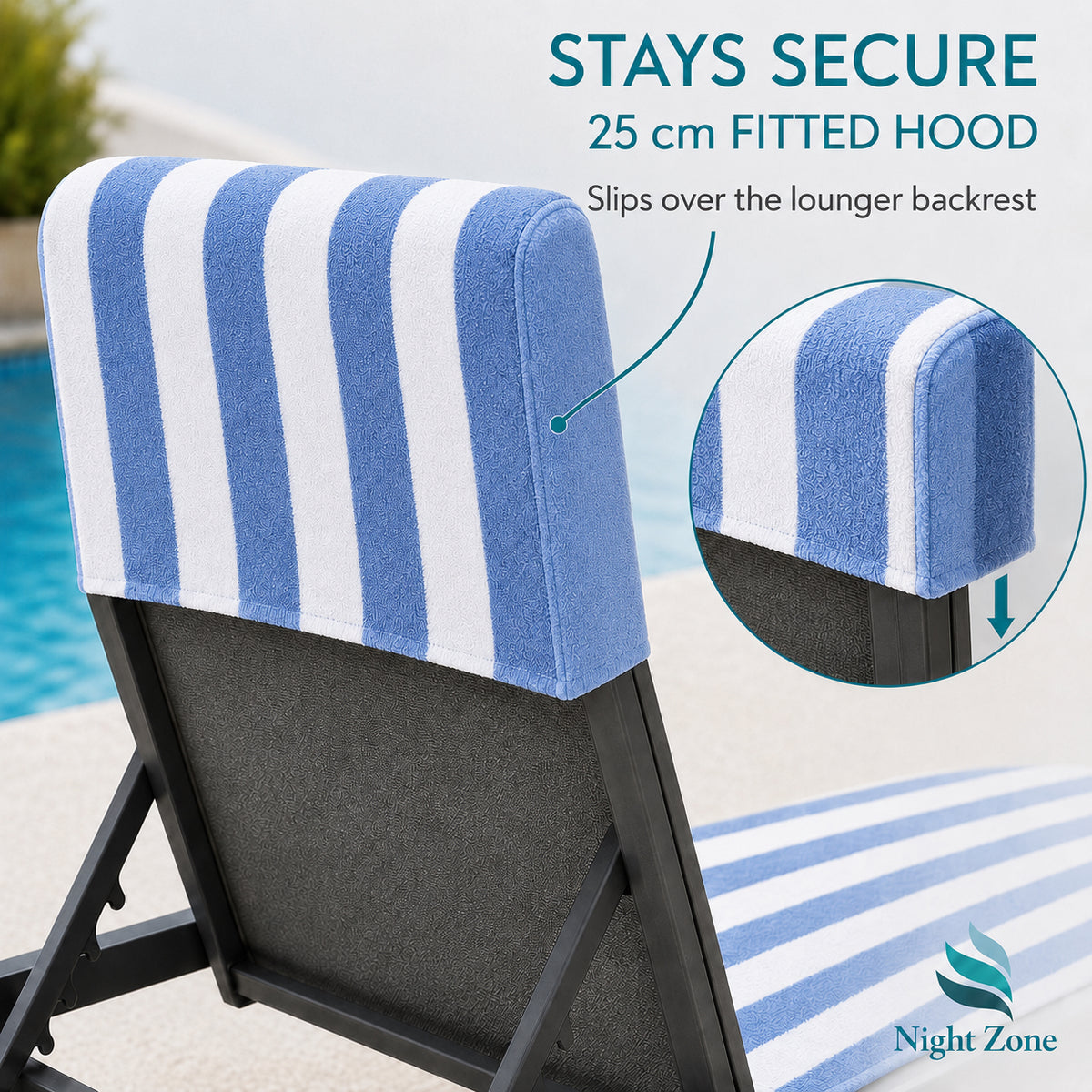 Microfiber Striped Beach & Sun Lounger Towel with Hood | Night Zone