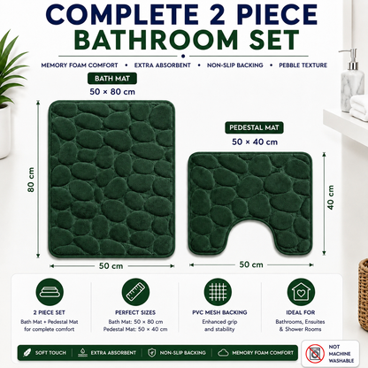 Pebble Stone Bath Mat Set – Soft Absorbent Non Slip Bathroom Rug Set | Night Zone