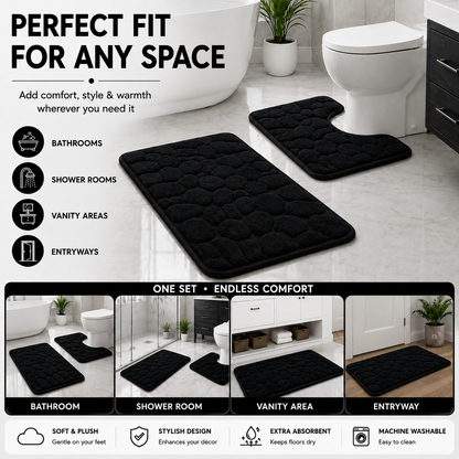 Pebble Stone Bath Mat Set – Soft Absorbent Non Slip Bathroom Rug Set | Night Zone
