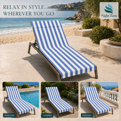 Microfiber Striped Beach & Sun Lounger Towel with Hood | Night Zone