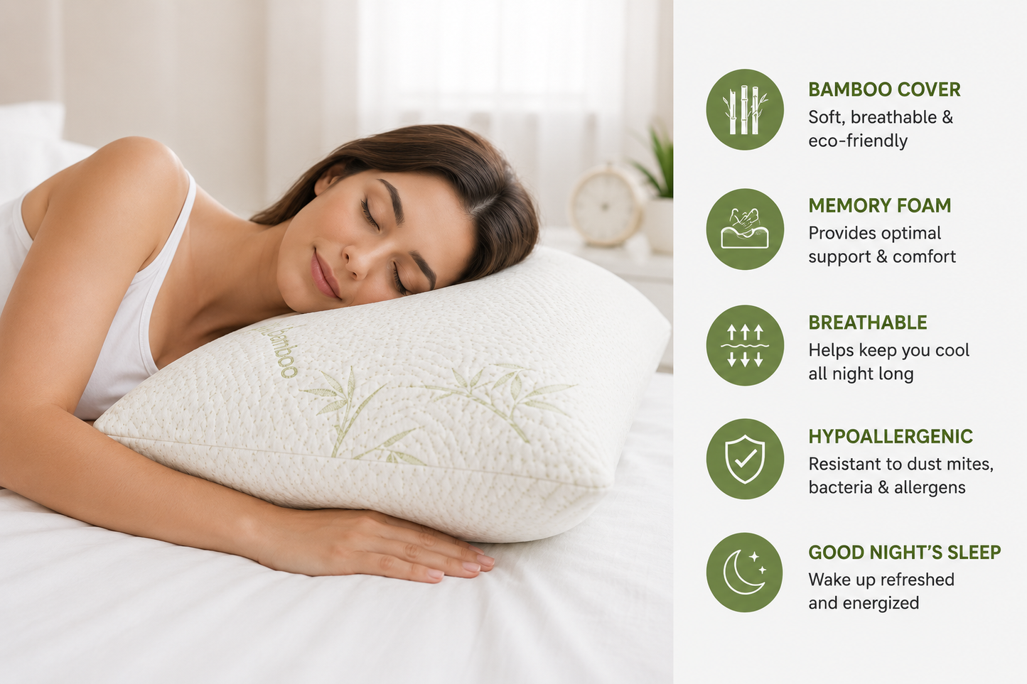 Memory Foam Bamboo Pillow – Premium Firm Orthopaedic Neck Support Bed Pillow | Night Zone
