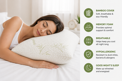 Memory Foam Bamboo Pillow – Premium Firm Orthopaedic Neck Support Bed Pillow | Night Zone
