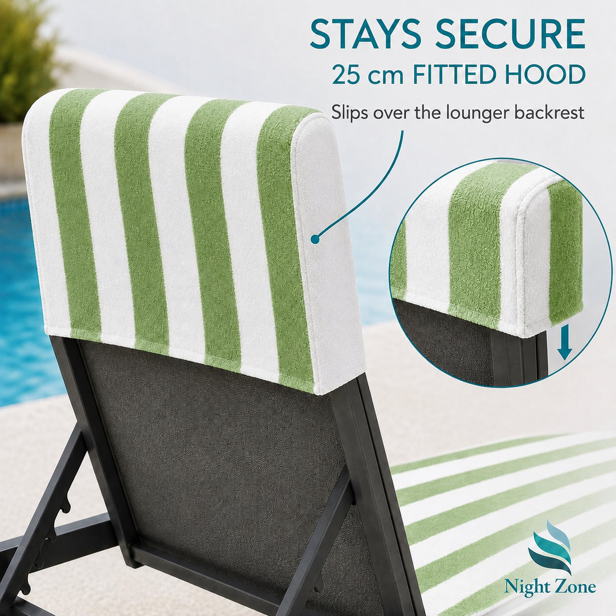 Microfiber Striped Beach & Sun Lounger Towel with Hood | Night Zone