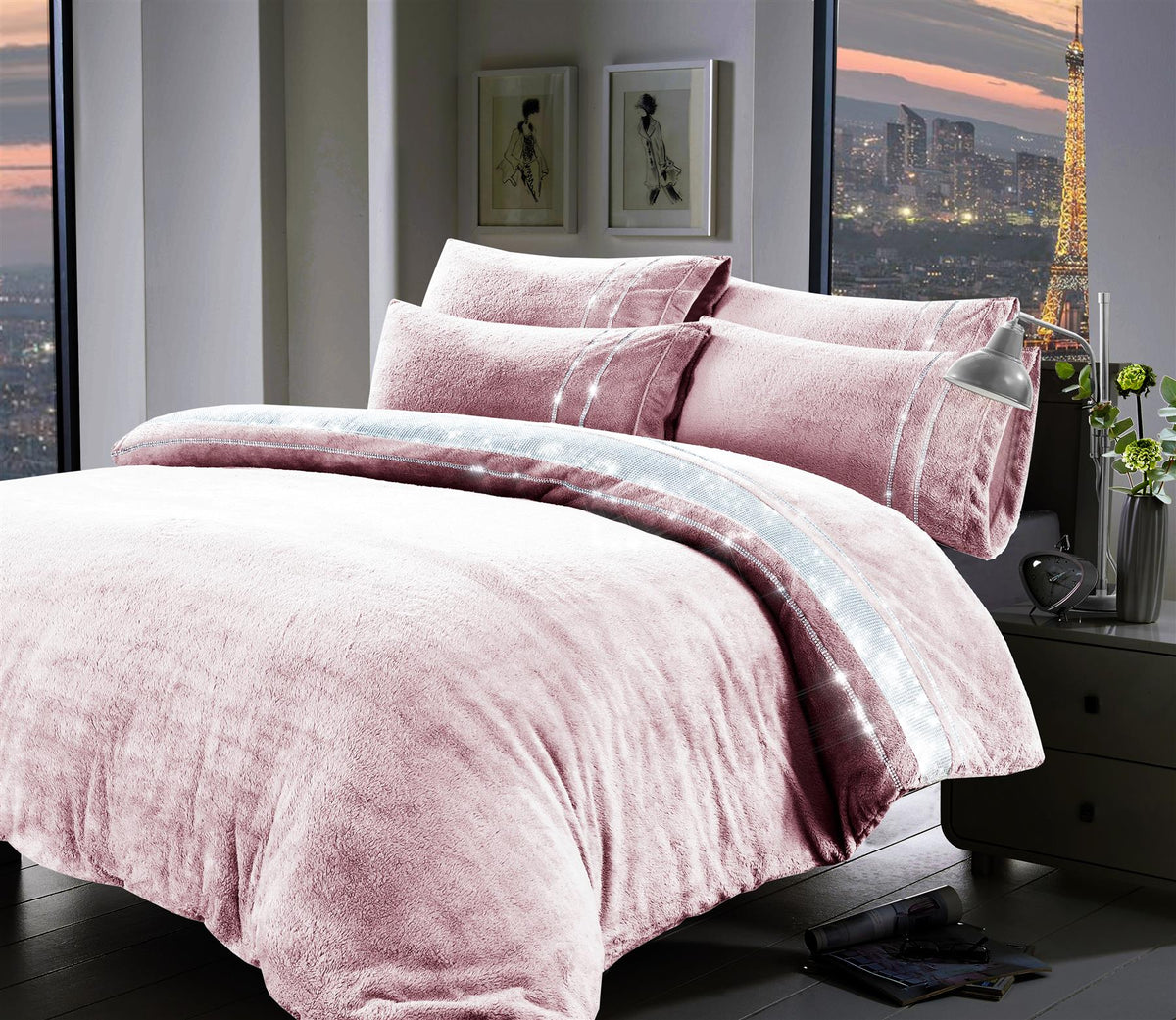 Diamante Teddy Fleece Duvet Cover Set with Pillowcases | Night Zone