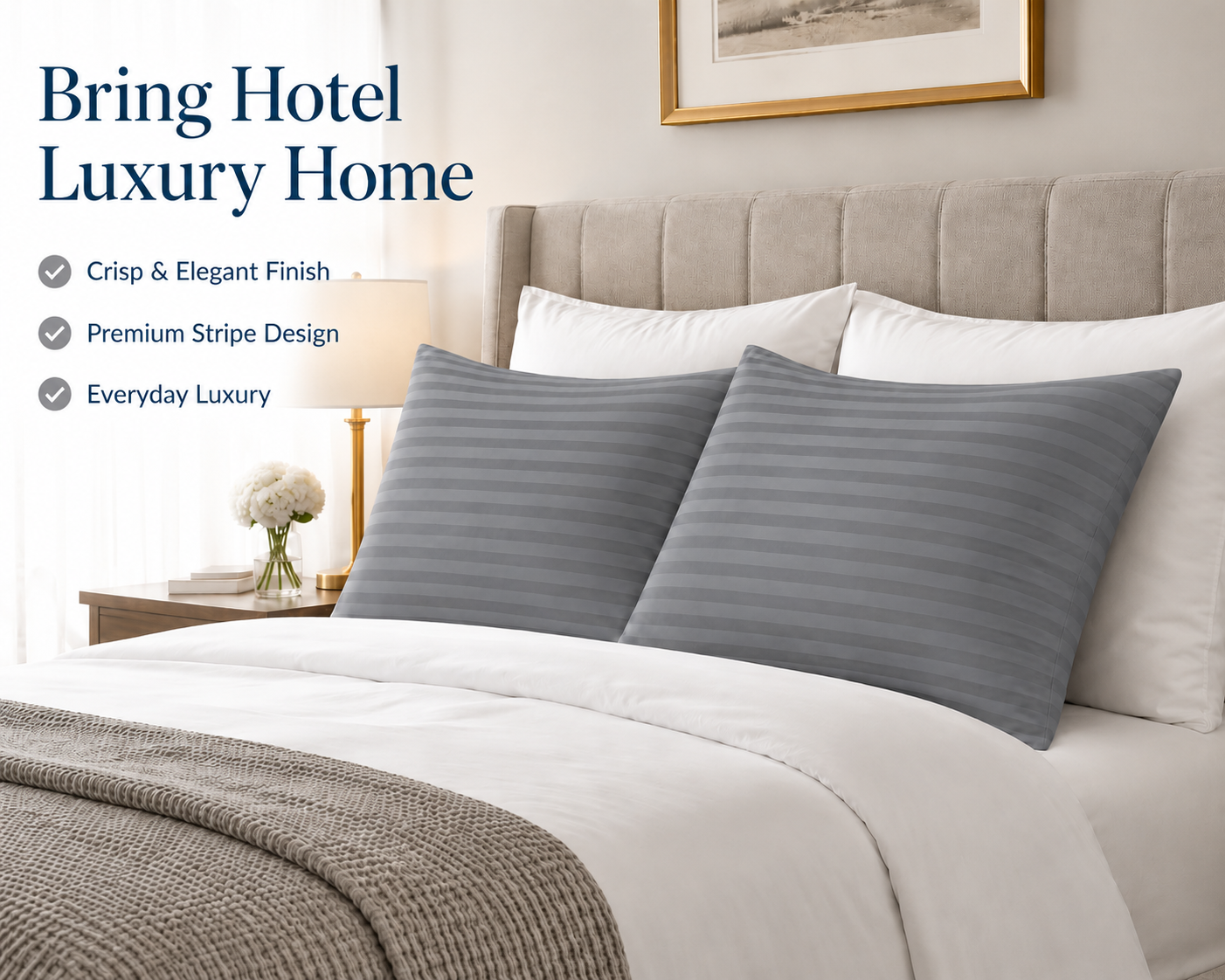250 Thread Count Stripe Pillowcase Set – 100% Cotton Hotel Quality Bedding | Night Zone