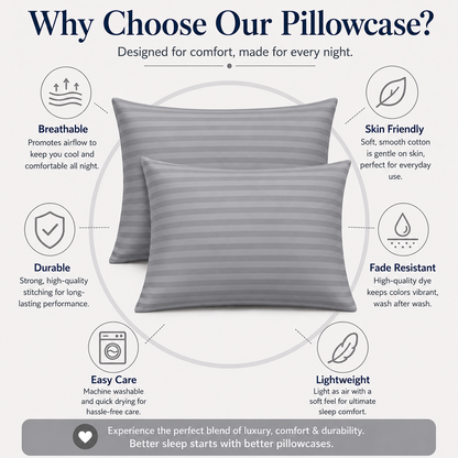 250 Thread Count Stripe Pillowcase Set – 100% Cotton Hotel Quality Bedding | Night Zone