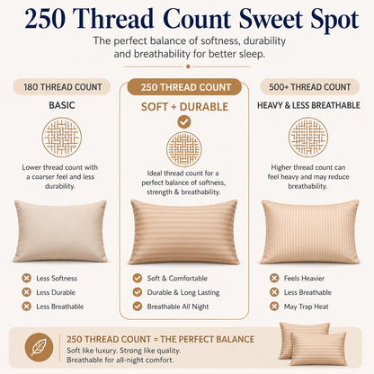 250 Thread Count Stripe Pillowcase Set – 100% Cotton Hotel Quality Bedding | Night Zone