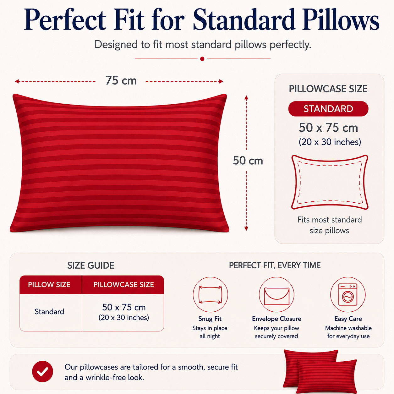 250 Thread Count Stripe Pillowcase Set – 100% Cotton Hotel Quality Bedding | Night Zone