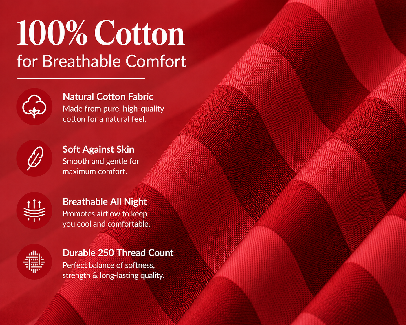 250 Thread Count Stripe Pillowcase Set – 100% Cotton Hotel Quality Bedding | Night Zone