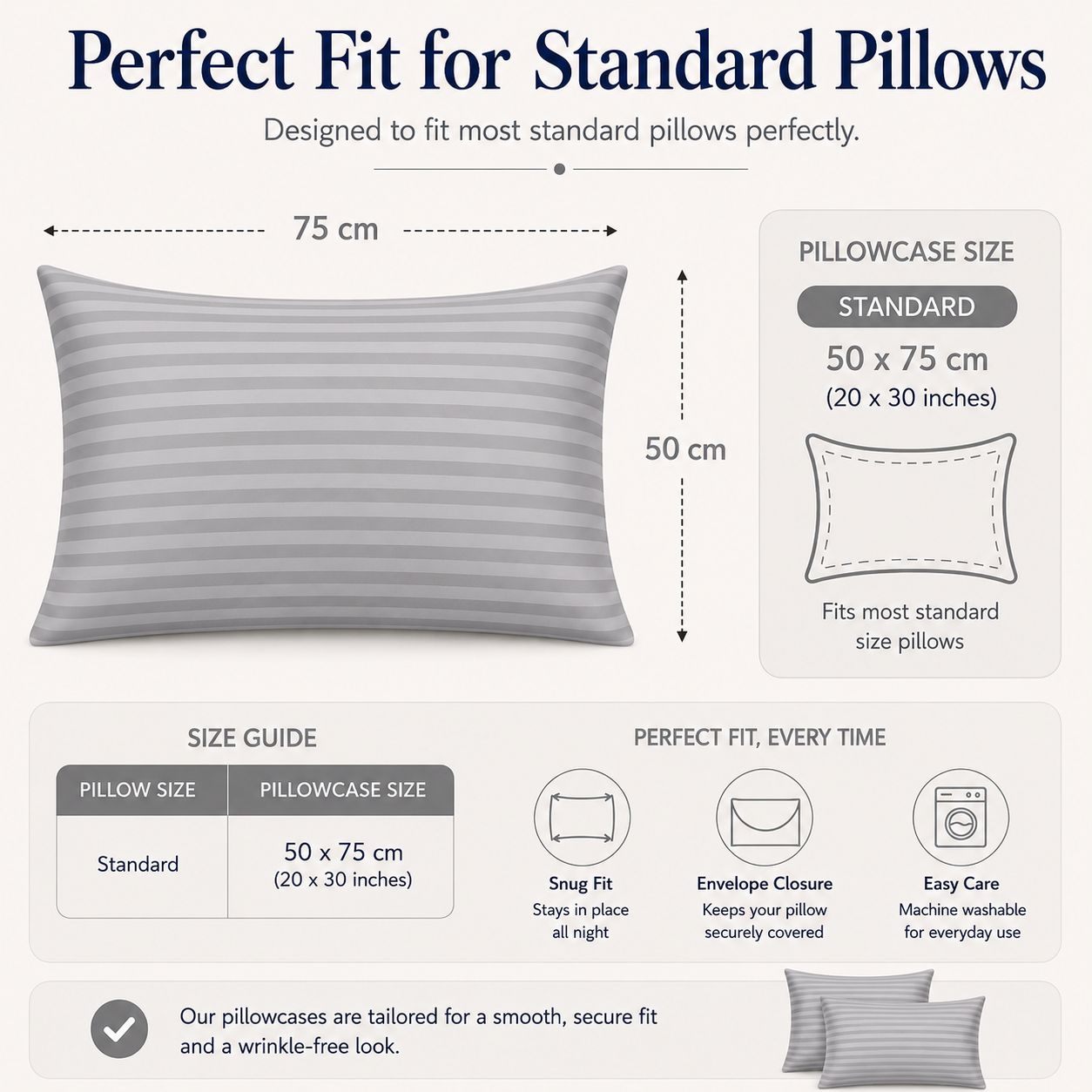 250 Thread Count Stripe Pillowcase Set – 100% Cotton Hotel Quality Bedding | Night Zone