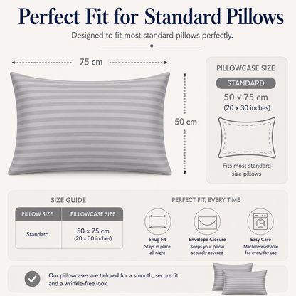 250 Thread Count Stripe Pillowcase Set – 100% Cotton Hotel Quality Bedding | Night Zone