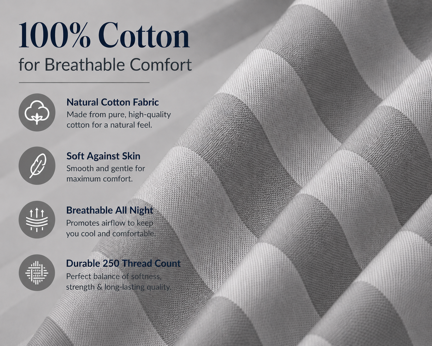 250 Thread Count Stripe Pillowcase Set – 100% Cotton Hotel Quality Bedding | Night Zone