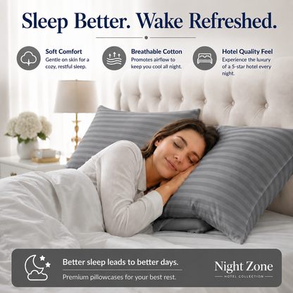 250 Thread Count Stripe Pillowcase Set – 100% Cotton Hotel Quality Bedding | Night Zone