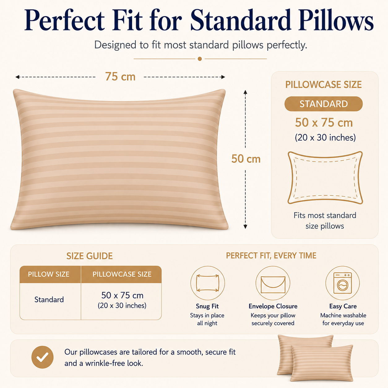 250 Thread Count Stripe Pillowcase Set – 100% Cotton Hotel Quality Bedding | Night Zone
